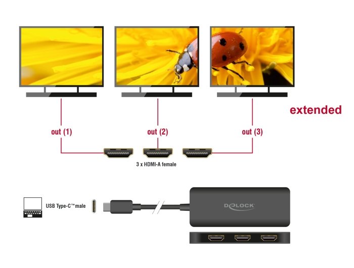 Delock Usb Tipo-C Splitter (Dp Alt Mode) A 3 X Hdmi 4k 60 Hz