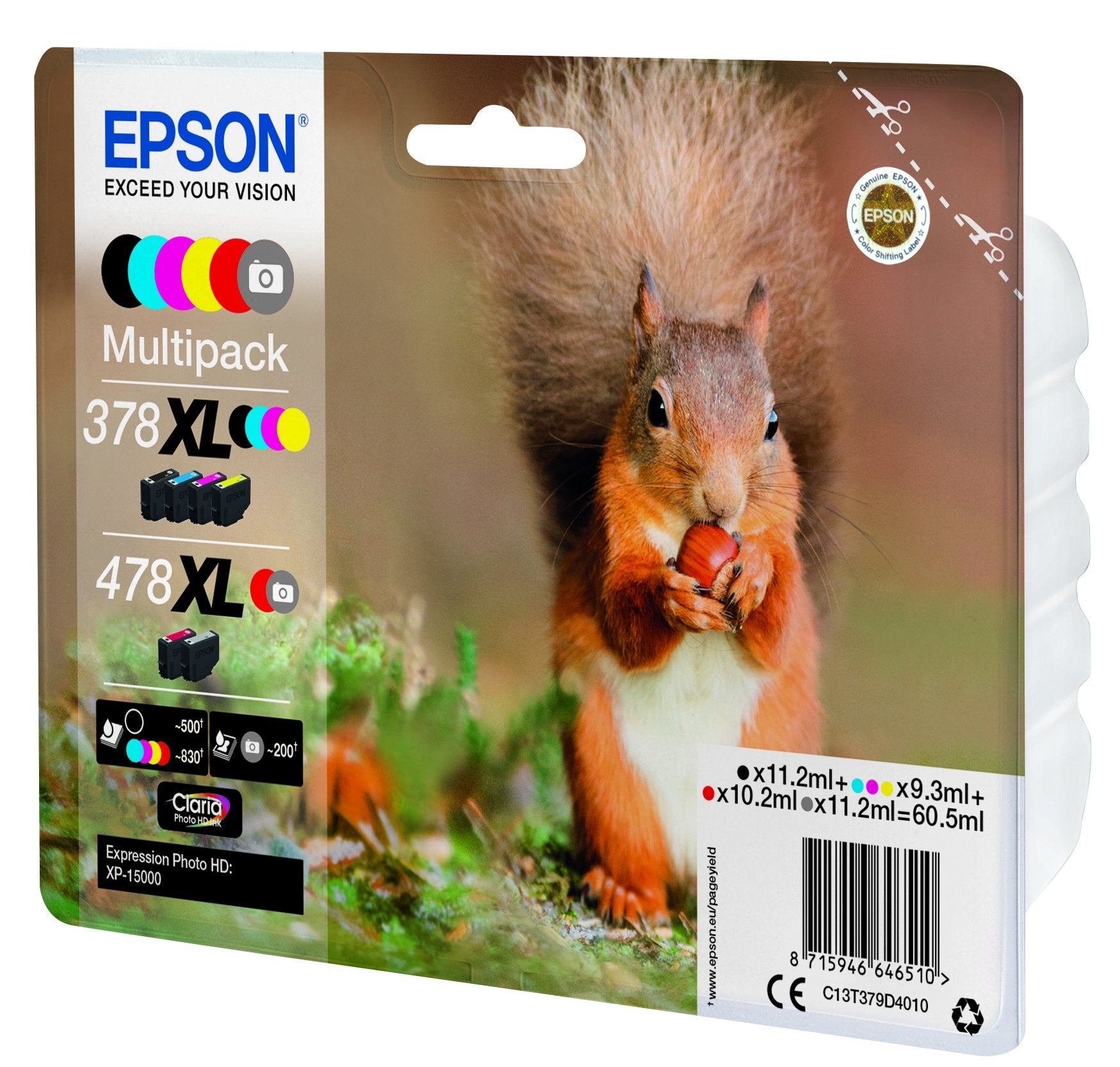 Tinta Original Epson 478xl Multipack Paquete De 6 60.5 Ml Gran Capacidad Gris, Negro, Amarillo, Cian, Magenta, Rojo Para Expression Home Hd Xp-15000