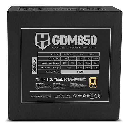 Fuente Alimentacion Nox Hummer Gdm850w Modular Atx3.1 80+Gold