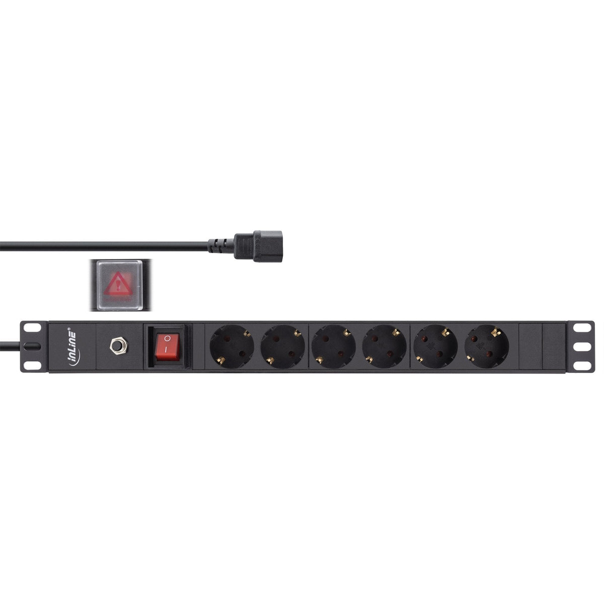 Regleta Inline De 19", Contacto De Protección De 6 Vías, Conexión C14, Protección Contra Sobrecarga, Interruptor, 2 M, Negro