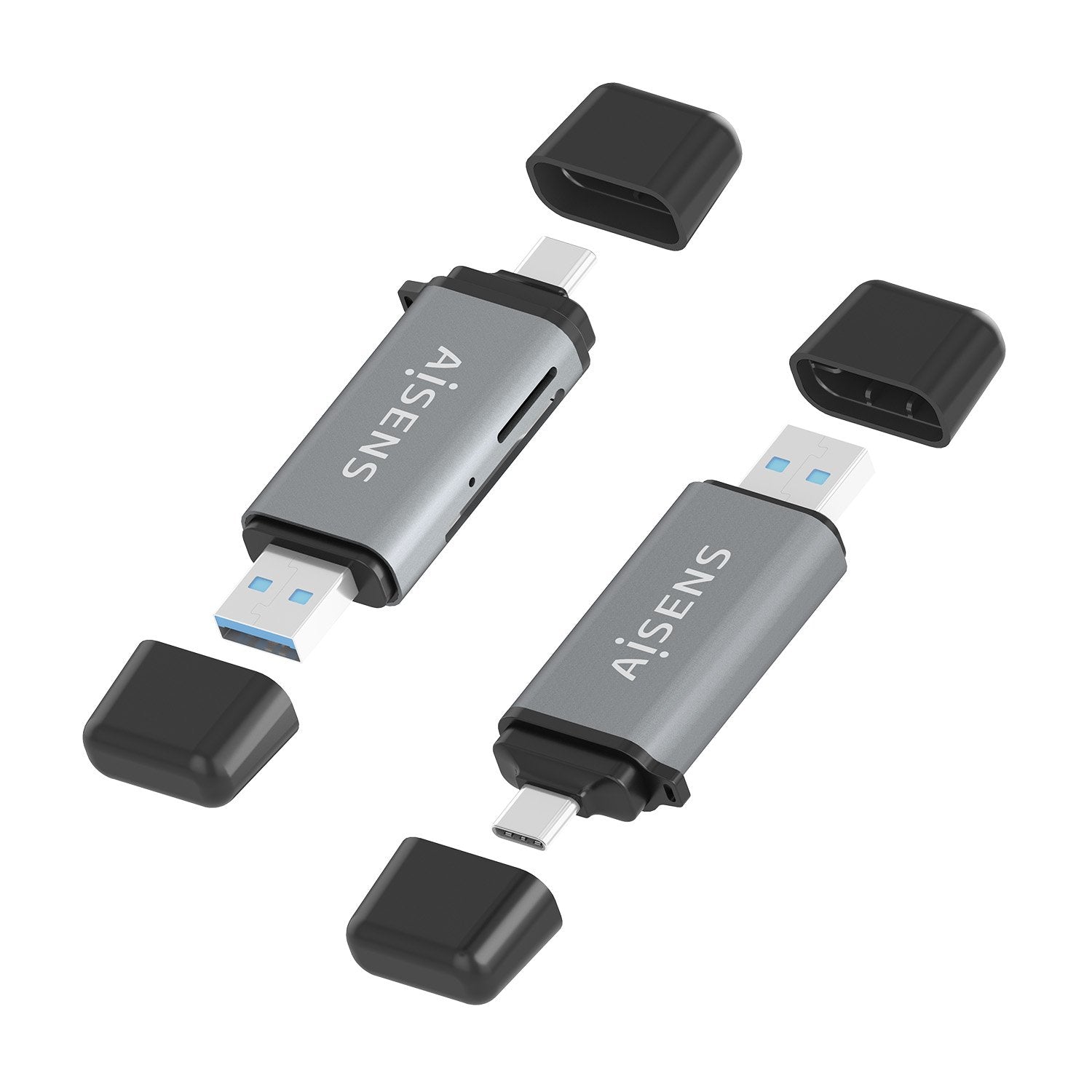 Aisens Lector De Tarjetas Sd, Micro Sd, Mmc, Rs-Mmc, Mmc Micro, Usb-A Y Usb-C, Gris