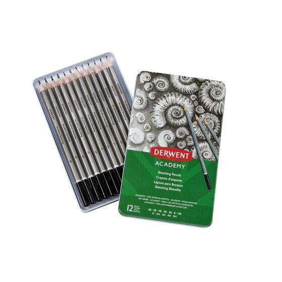 Derwent Academy Lápices De Grafito Para Sketching 5h-6b En Caja Metálica De 12ud