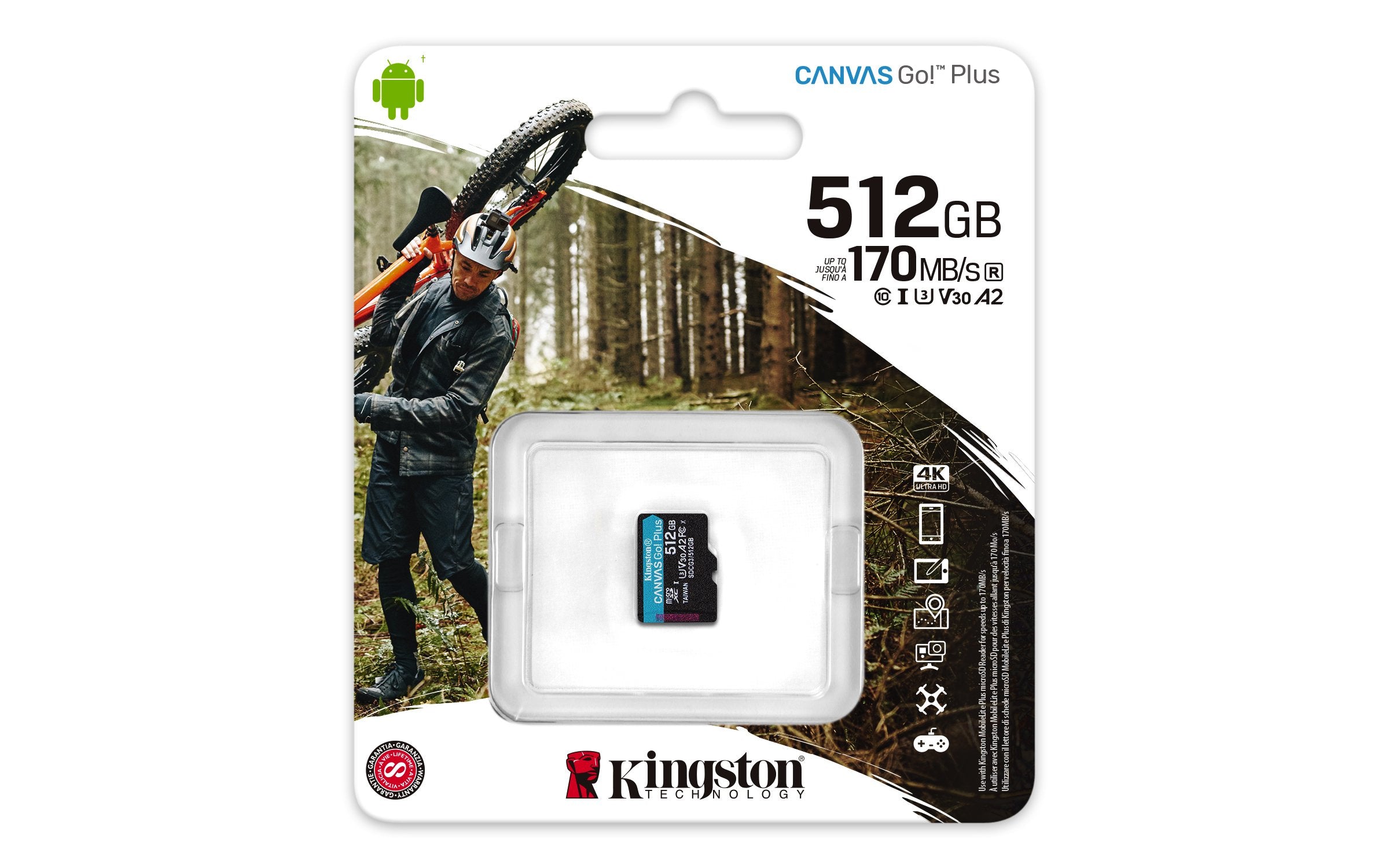 Micro Sd Kingston 512gb Canvas Go Plus 170r, Up To 170mb/S, A2, W/O Adapter