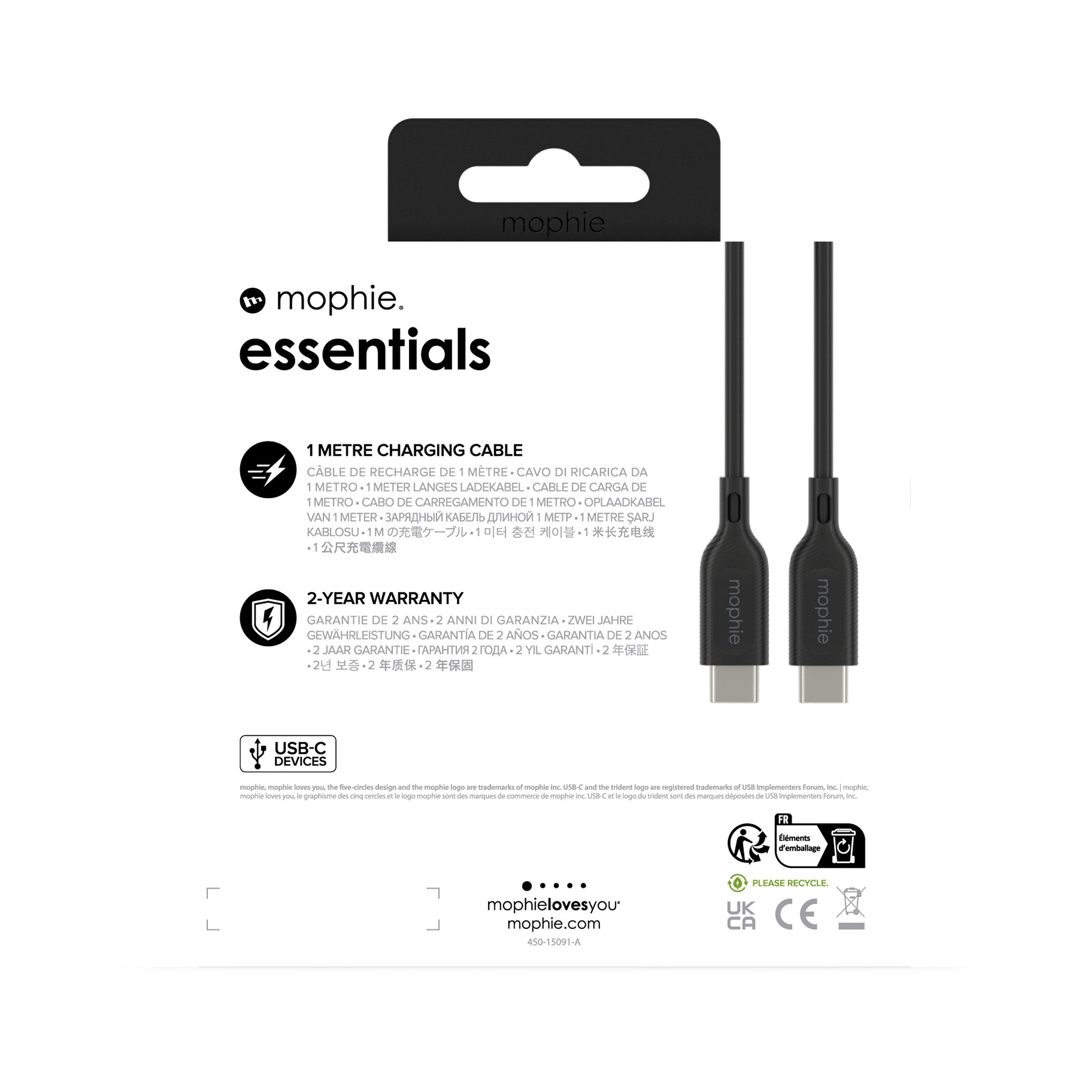 EAN 0840056185753 - mophie essentials charging cables | 1M cable USB USB 2.0 USB C Negro imagen 5