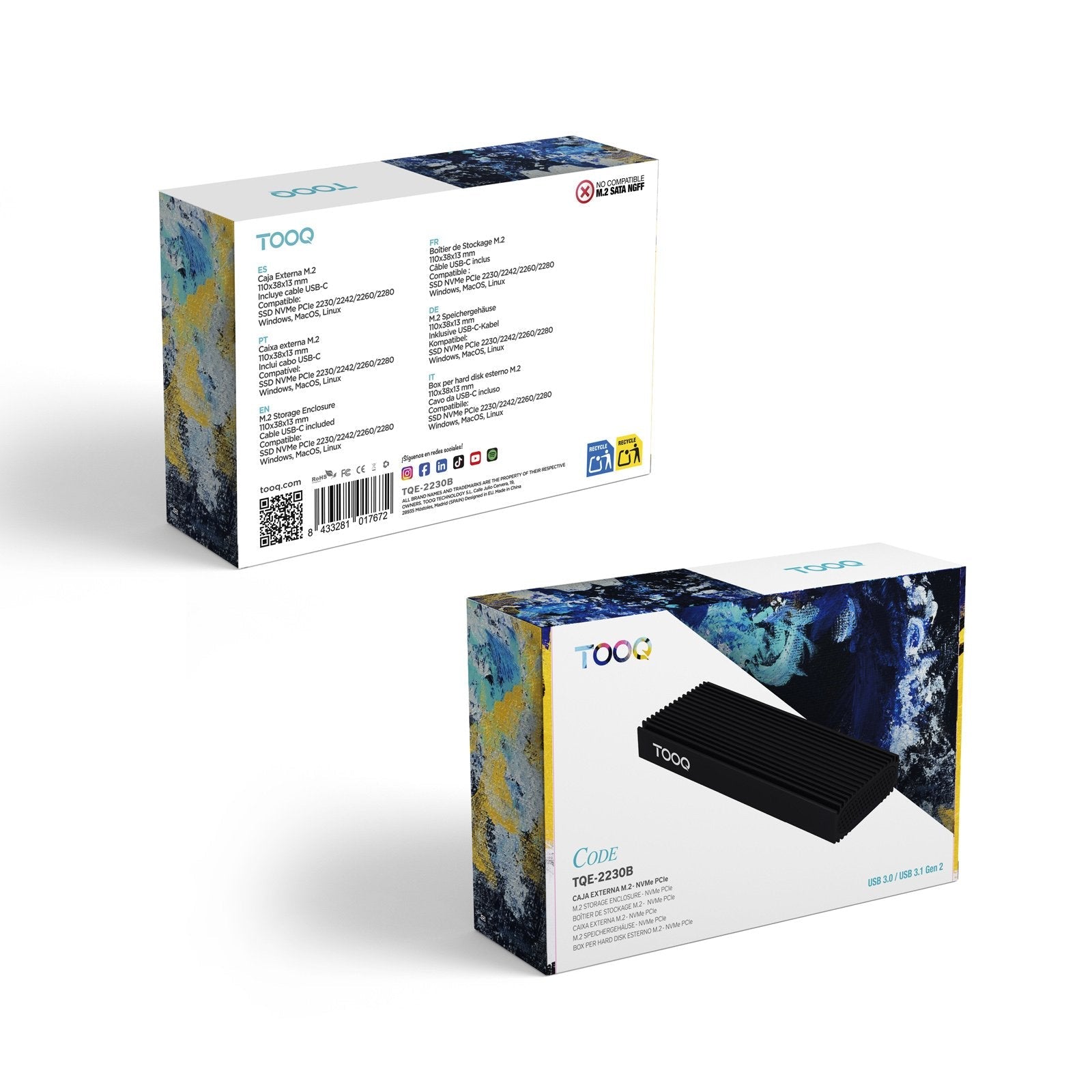 Caja Externa Para Disco Ssd M.2 Nvme Tooq Tqe-2230b Usb 3.1