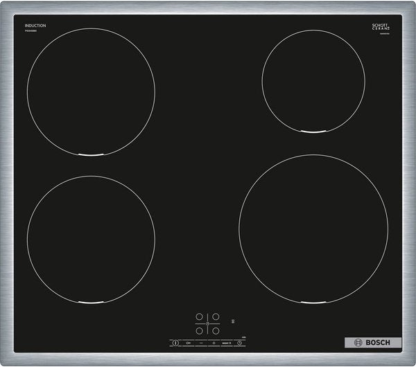 Placa De Inducción Bosch Pie645bb5e 4 Zonas , Marco Plateado, Ancho 60 Cm, Negro