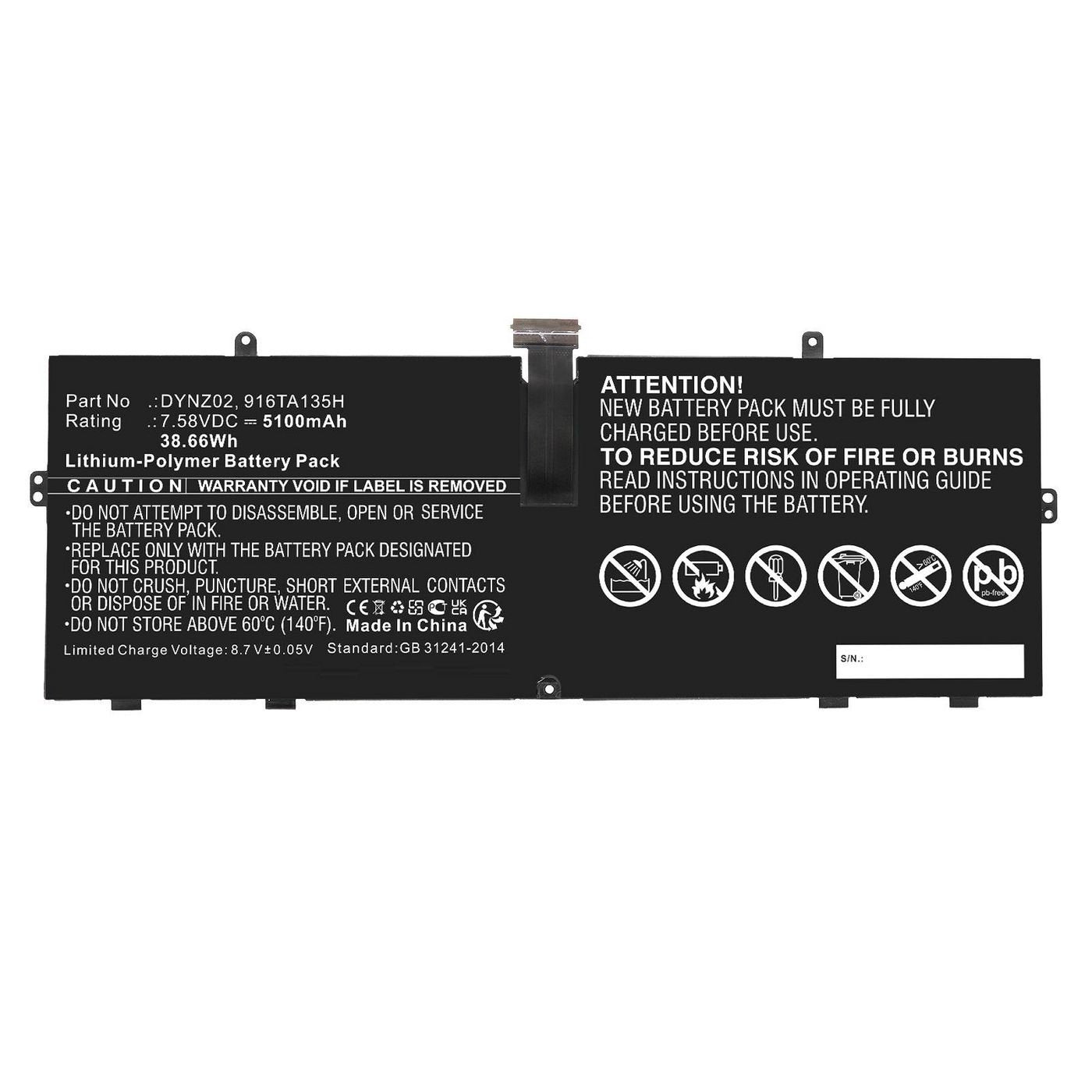 Battery 38.66wh Li-Polymer 7.58v 5100mah For Tablet