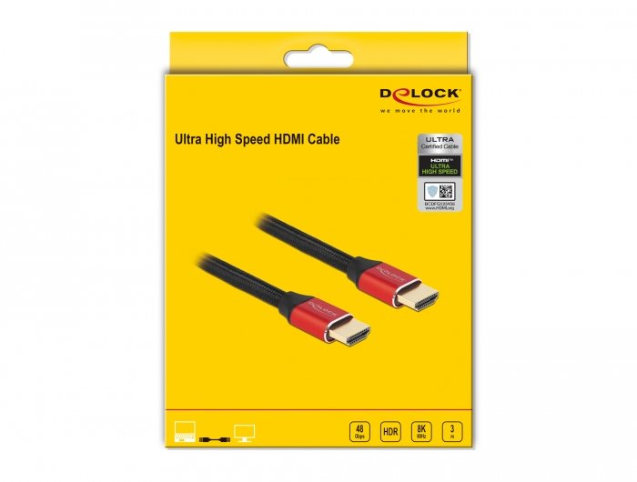 Cable Hdmi Delock Ultra High Speed 48 Gbps 8k 60 Hz Rojo 3 M Zertifiziert