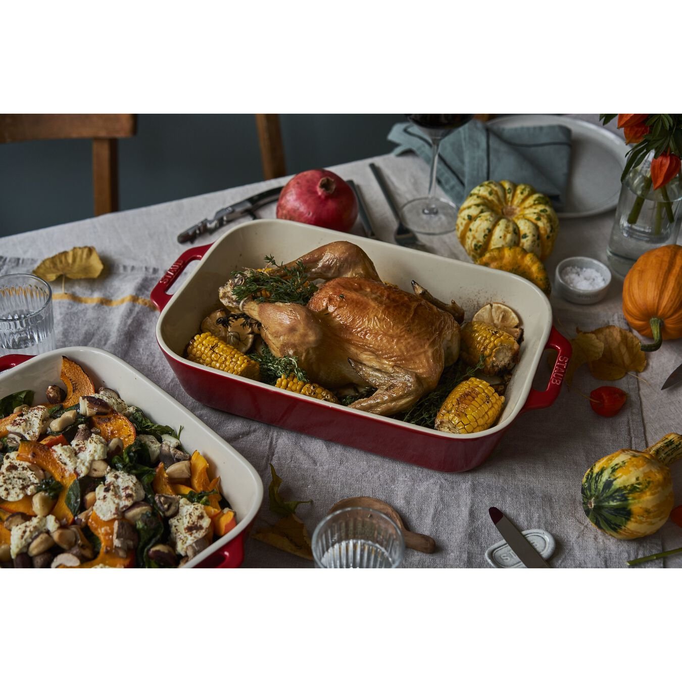 Staub 3-Piece Rectangular Ceramic Bakeware Set, Cherry Red