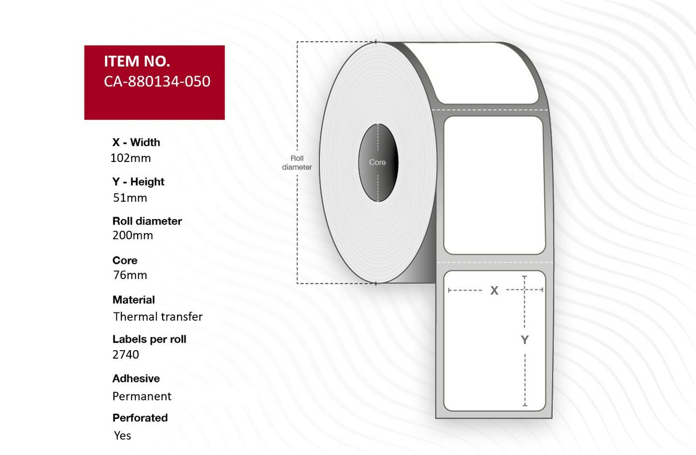 Label 102 X 51mm, Core 76mm, Thermal Transfer, Coated,
