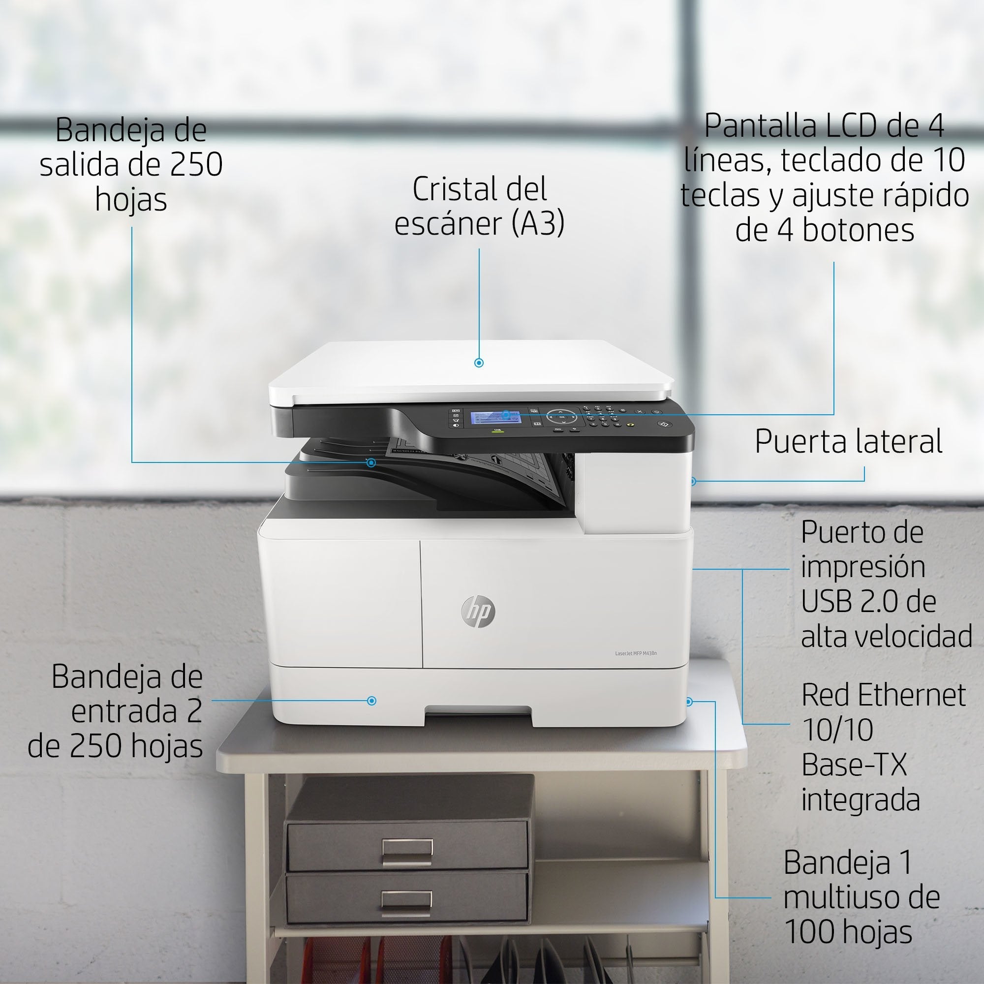 Hp Laserjet Mfp M438n A3 Monochrome Usb Laser Print Copy Scan 22ppm