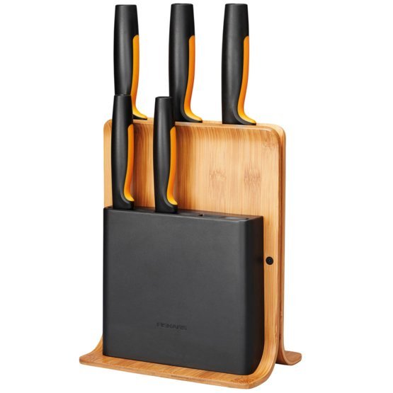 Fiskars 1057552 Taco Para Cuchillos Bloque Con Ranuras Para Cuchillos Bamboo, Plástico, Acero Inoxidable Madera