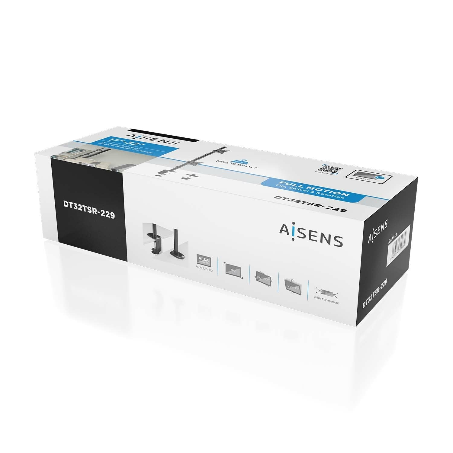 Aisens Soporte De Mesa Eco Giratorio E Inclinable Para 2 Monitor/Tv 9kg De 17-32, Negro