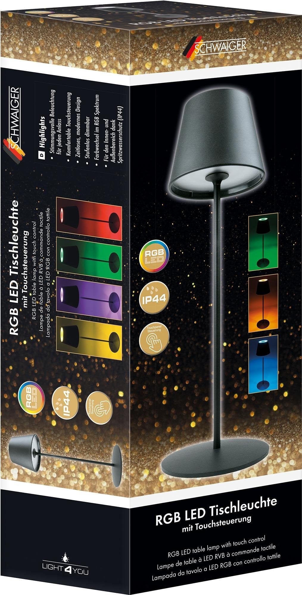 Schwaiger Lámpara De Mesa Led Akku 200lm Rgb 380mm Negro