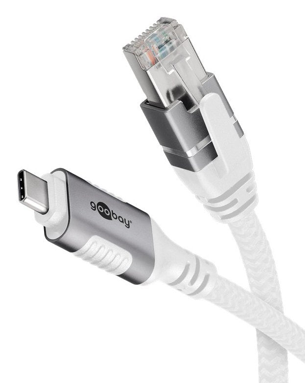 Cable Ethernet Goobay Usb-C 3.2 Gen2 Macho > Rj-45 Macho, Adaptador Lan Blanco, 10 Metros, Cubierta Textil Trenzada 74180