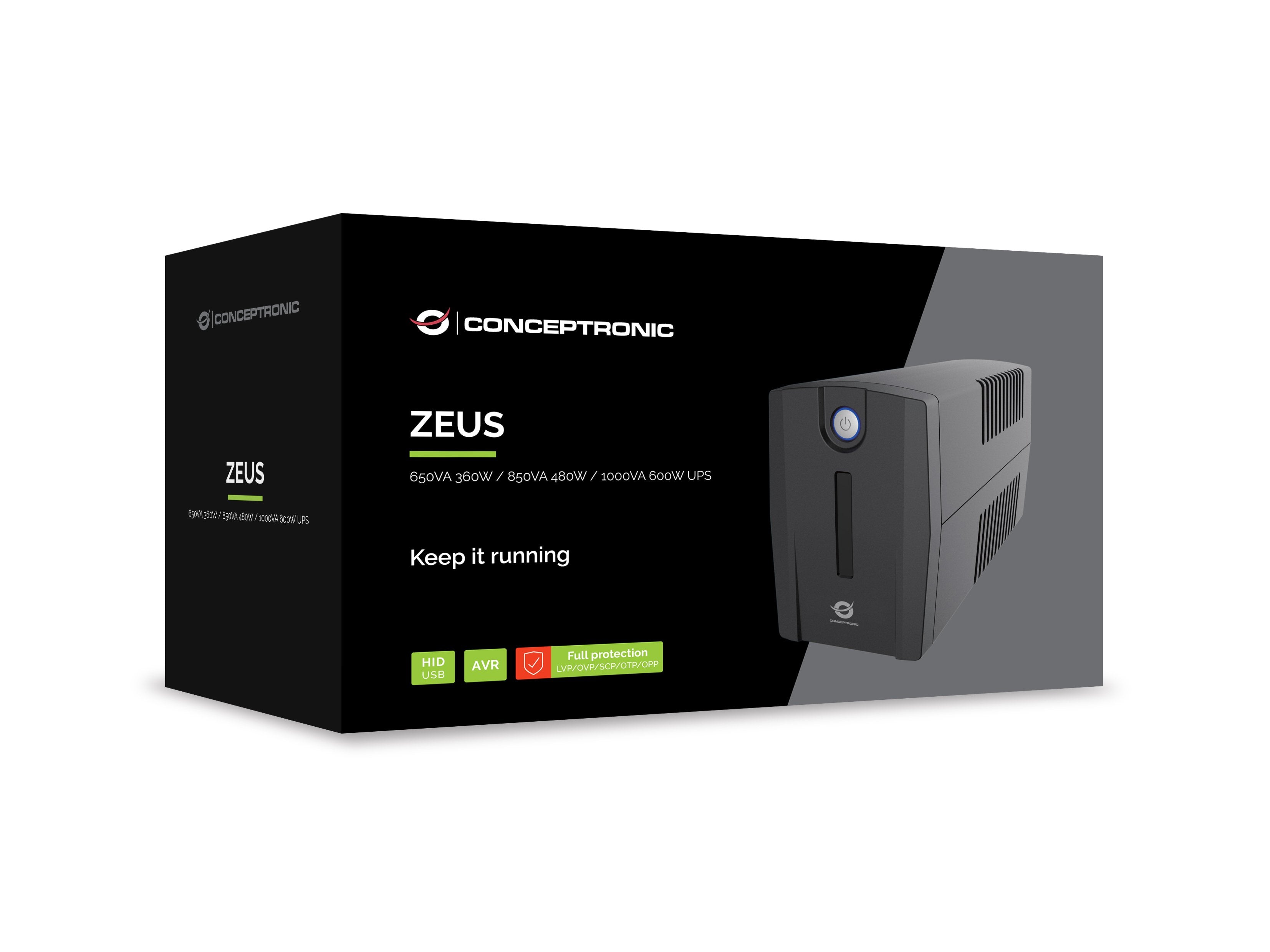 Conceptronic Zeus Usv 650va 360w 2xuk Sockets Hid,Usb,Rj45