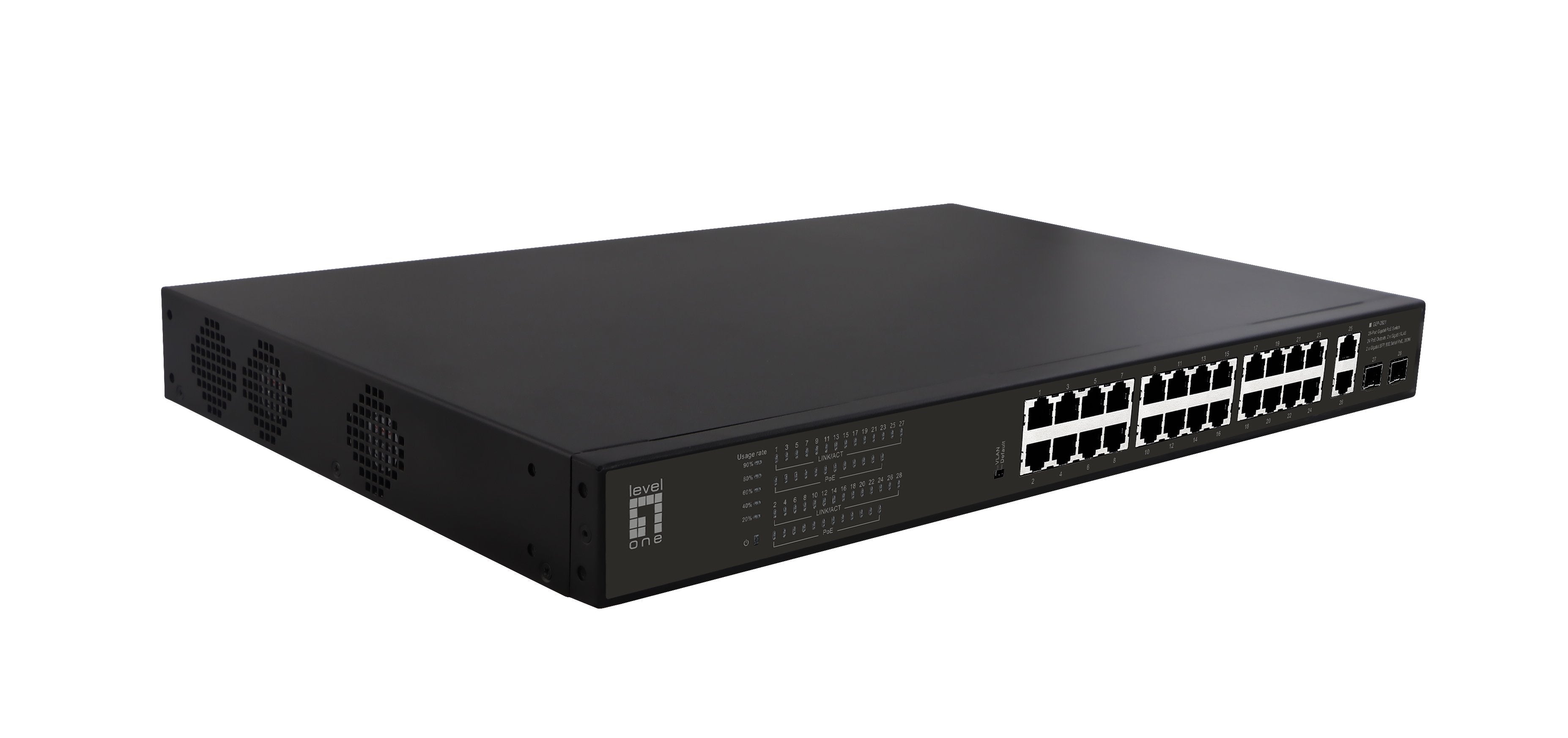 Levelone Gep-2821 28-Port Gigabit Poe Switch 24 Poe Outputs 2x Gigabit Rj45