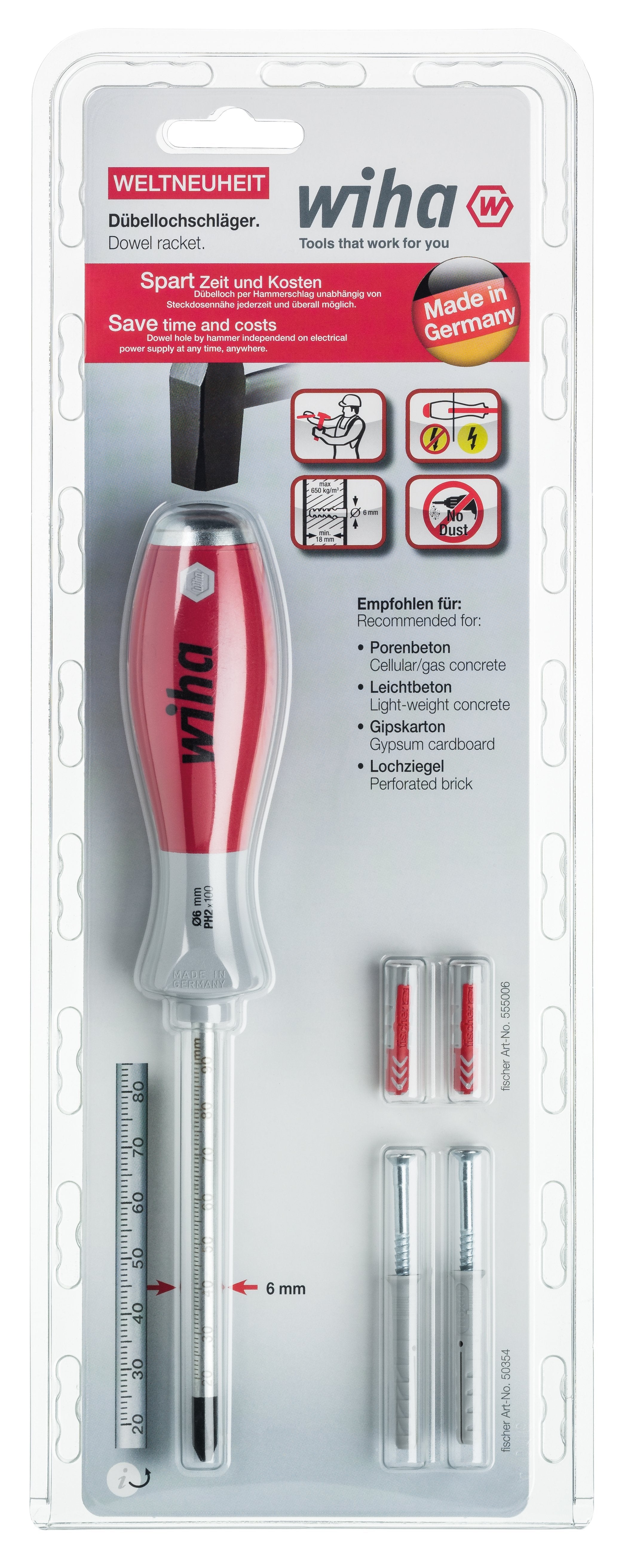 Juego De Perforadores Para Tacos Wiha Softfinish, Destornillador Rojo/Gris, 6 Mm, Incl. 41289