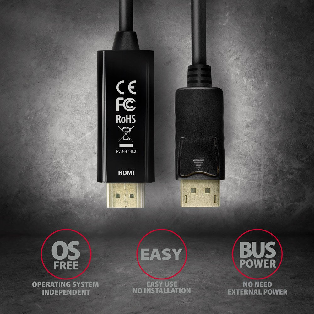 EAN 8595247906083 - Axagon RVD-HI14C2 adaptador de cable de vídeo 1,8 m HDMI tipo A (Estándar) DisplayPort Negro imagen 5