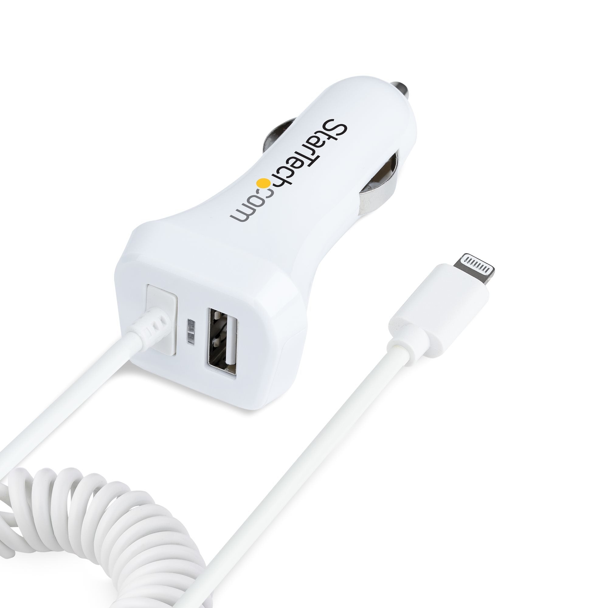 Startech Cargador De Coche Con Cable Rizado Lightning, 1m 12w Blanco