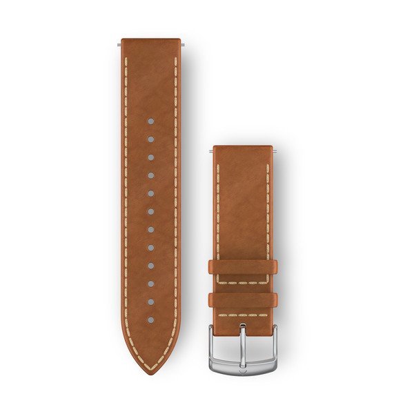 Garmin Ersatzarmband 20mm Leder Hellbraun Mit Naht Silber