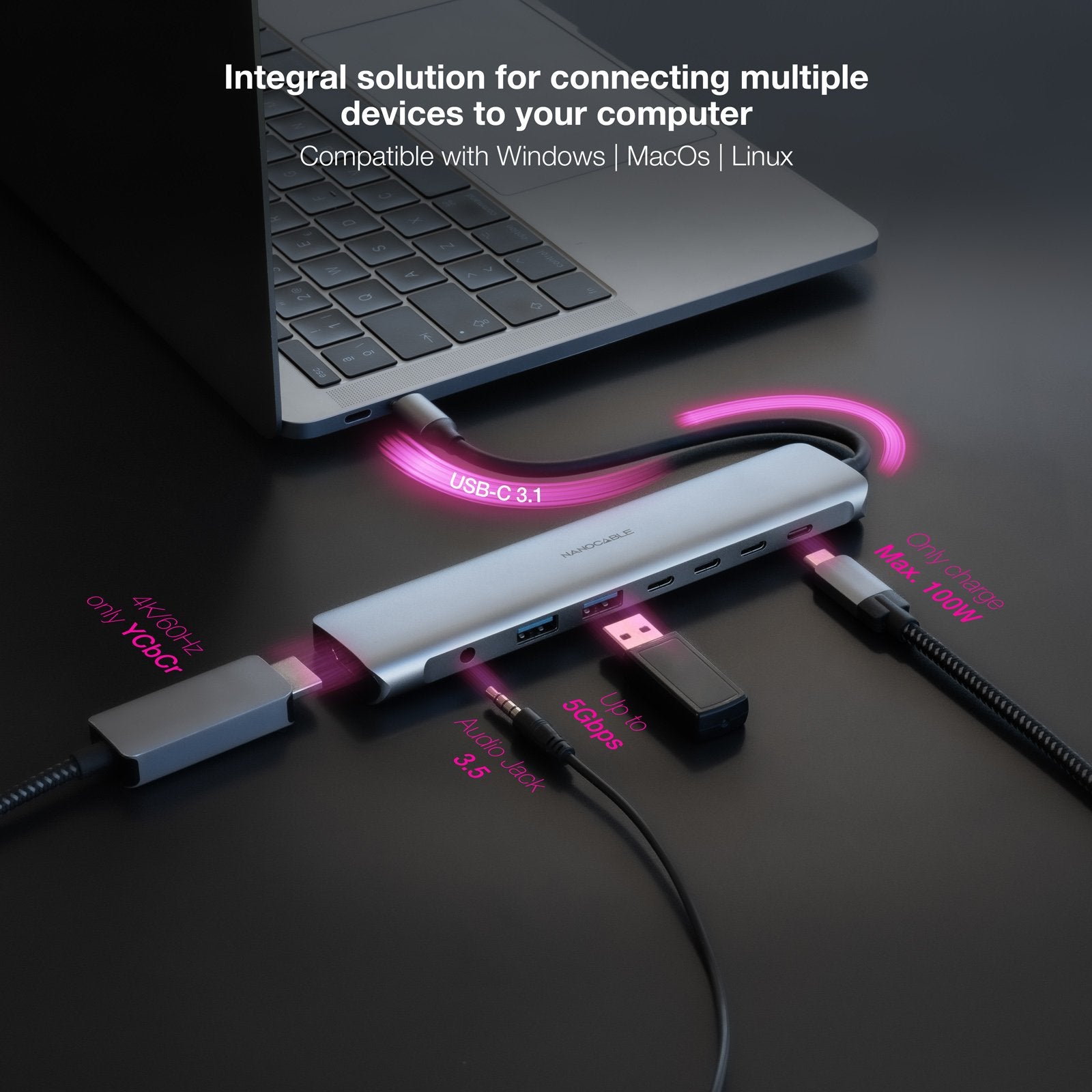 EAN 8433281015555 - Nanocable 10.16.4608 base para portátil y replicador de puertos Alámbrico USB 3.2 Gen 1 (3.1 Gen 1) Type- imagen 4
