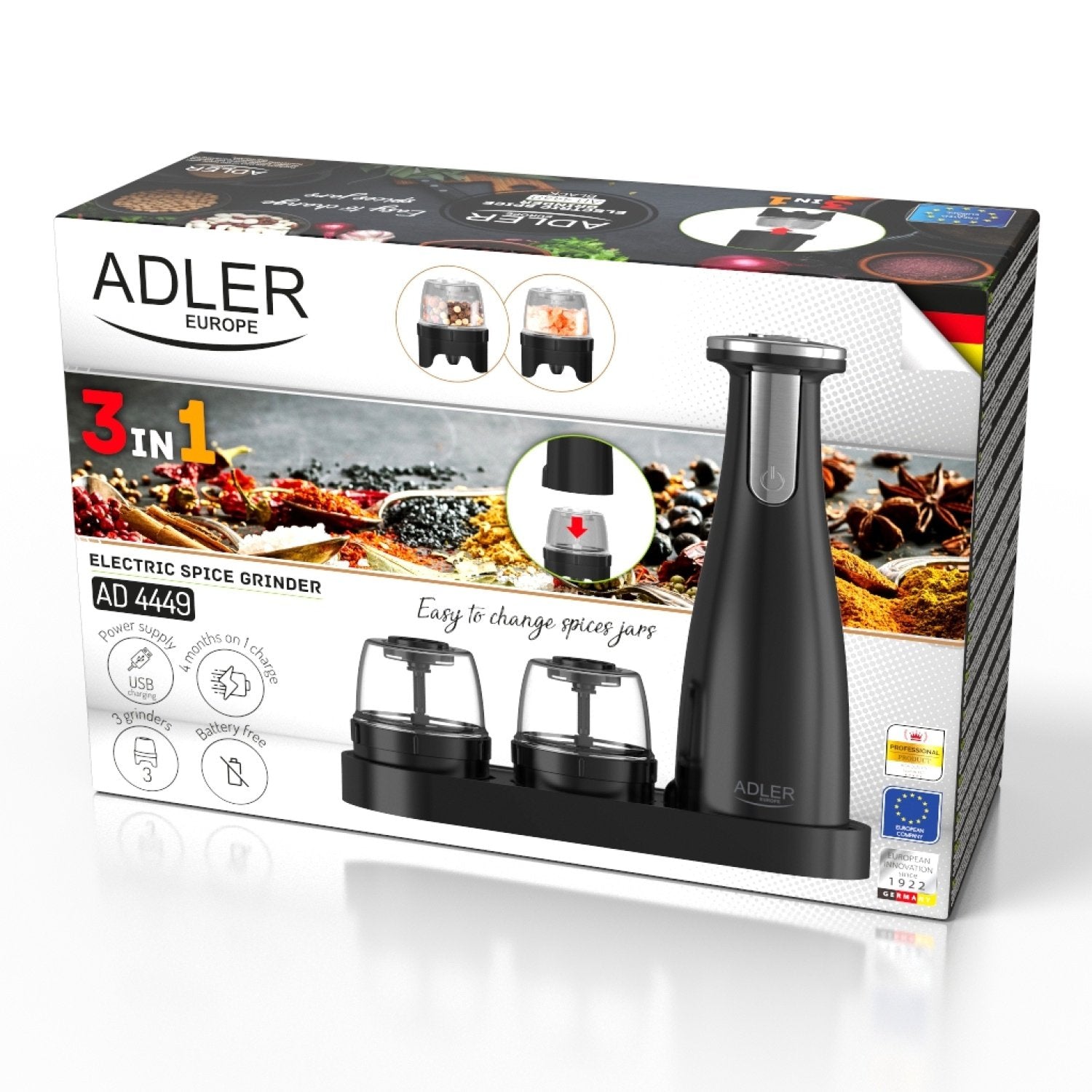 EAN 5903887809764 - Adler AD 4449B molinillo de especias Juego de salero y pimentero Acero, Negro imagen 7