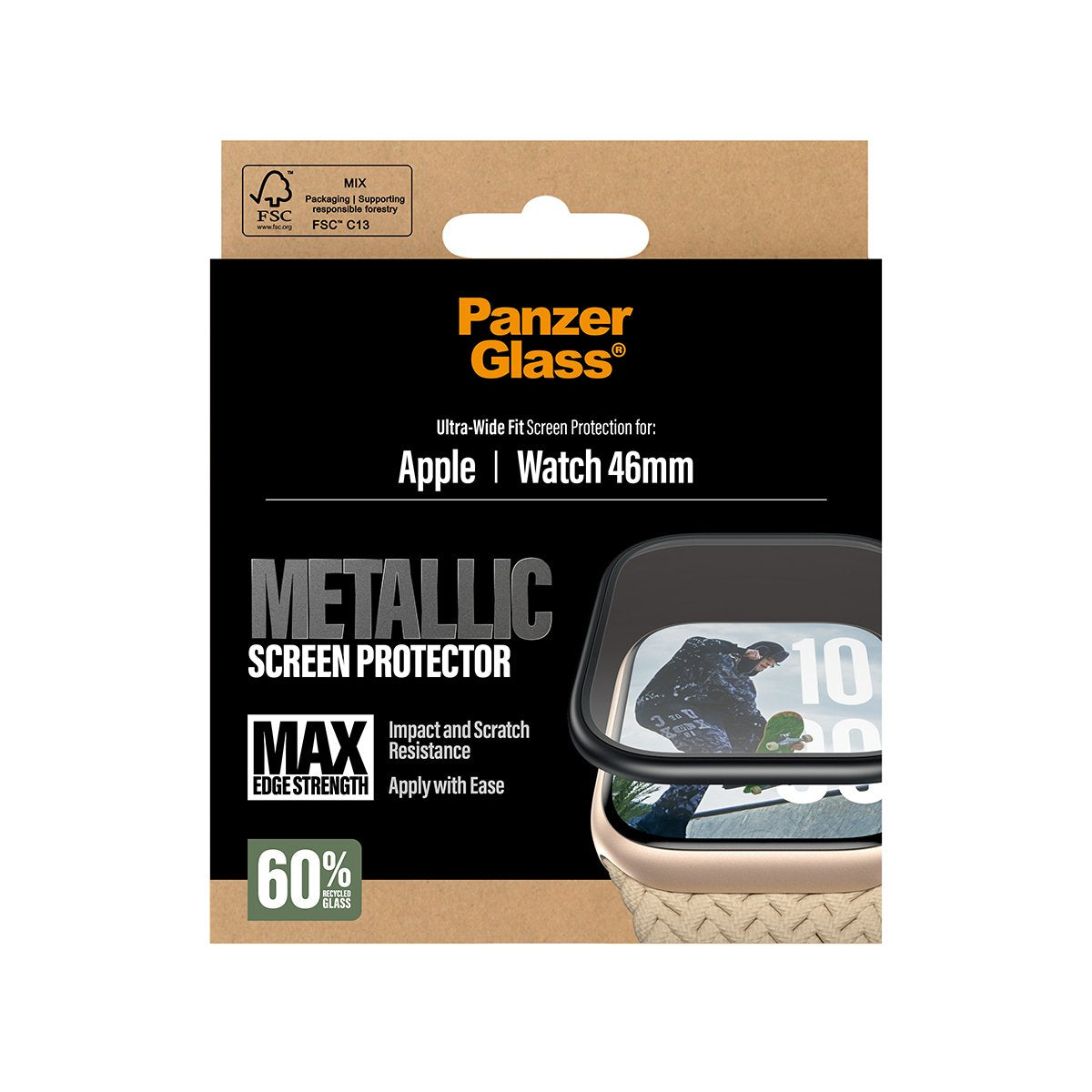 Panzerglass Screen Protector W. Negro Metal Frame Apple Watch 46mm