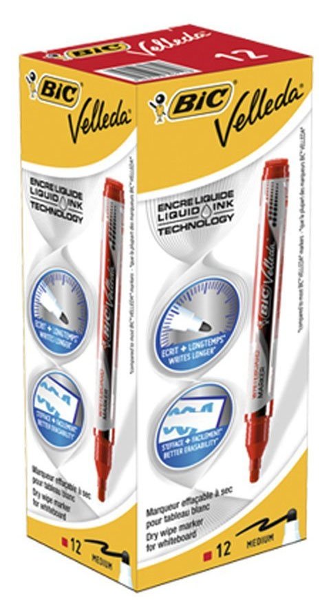 Velleda Marcador Pizarra Blanca Pocket Punta Redonda Rojo Caja -12u-