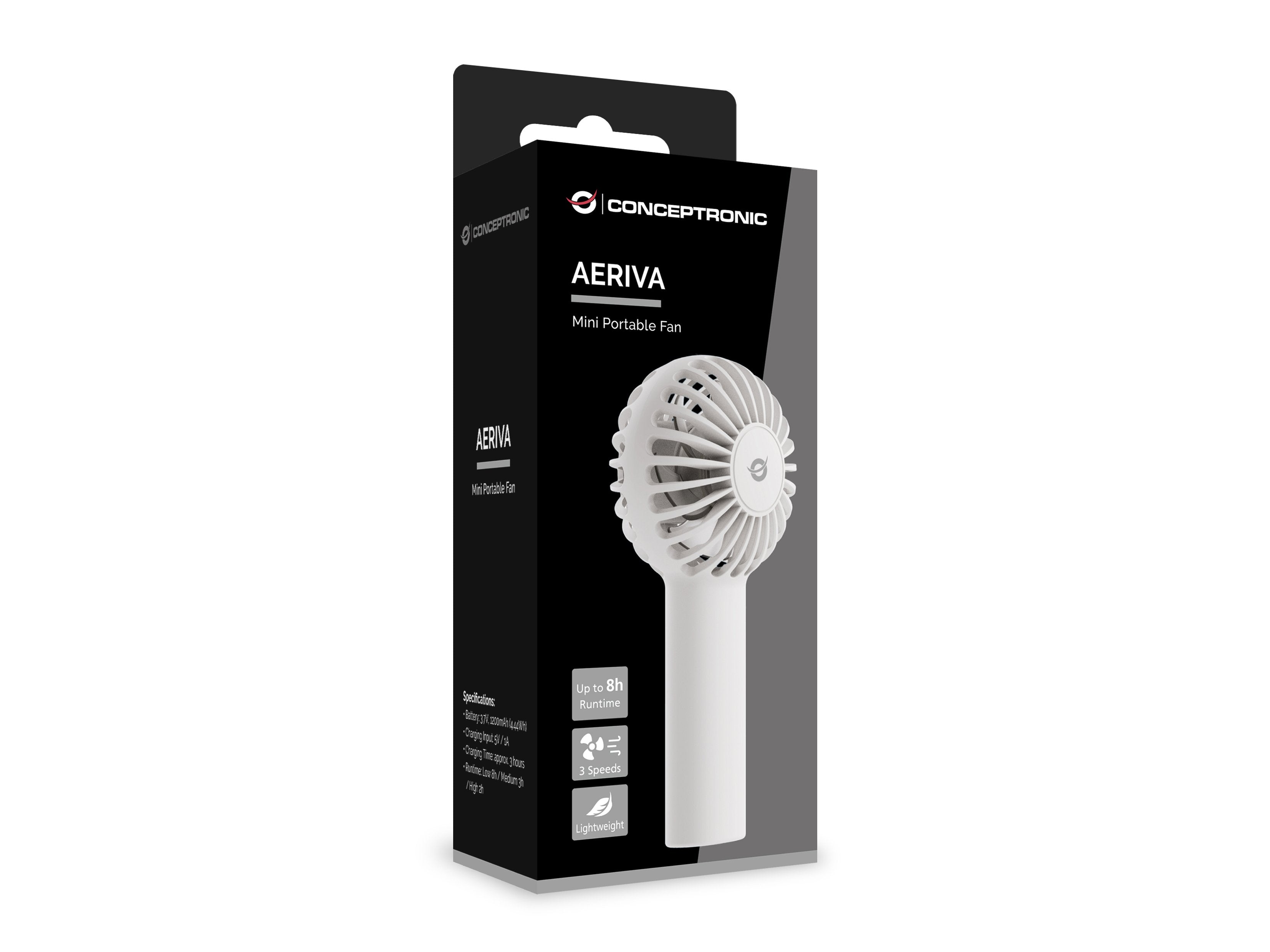 Ventilador Mini Portátil Conceptronic Aeriva01w 3 Velocidades Bateria Hasta 8h Blanco