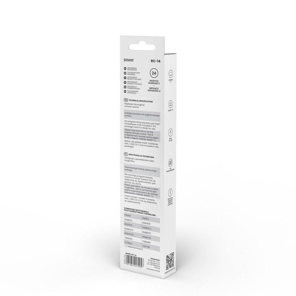 EAN 5901986047995 - Savio RC-14 Universal remote control/replacement for HISENSE SMART TV mando a distancia IR inalámbrico TV imagen 4