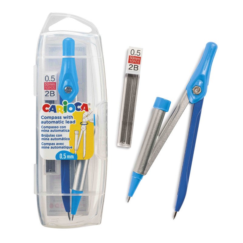 Carioca Pack De Bolsillo Compass 0.5mm + Recarga - Compas Ajustable Con Portaminas - Kit De Carga Mina Hb 0.5 -