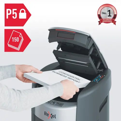 Trituradora Automática Rexel Shredmax Autofeed+ 150m, P5, 150 Hojas, Cubo De 15 L