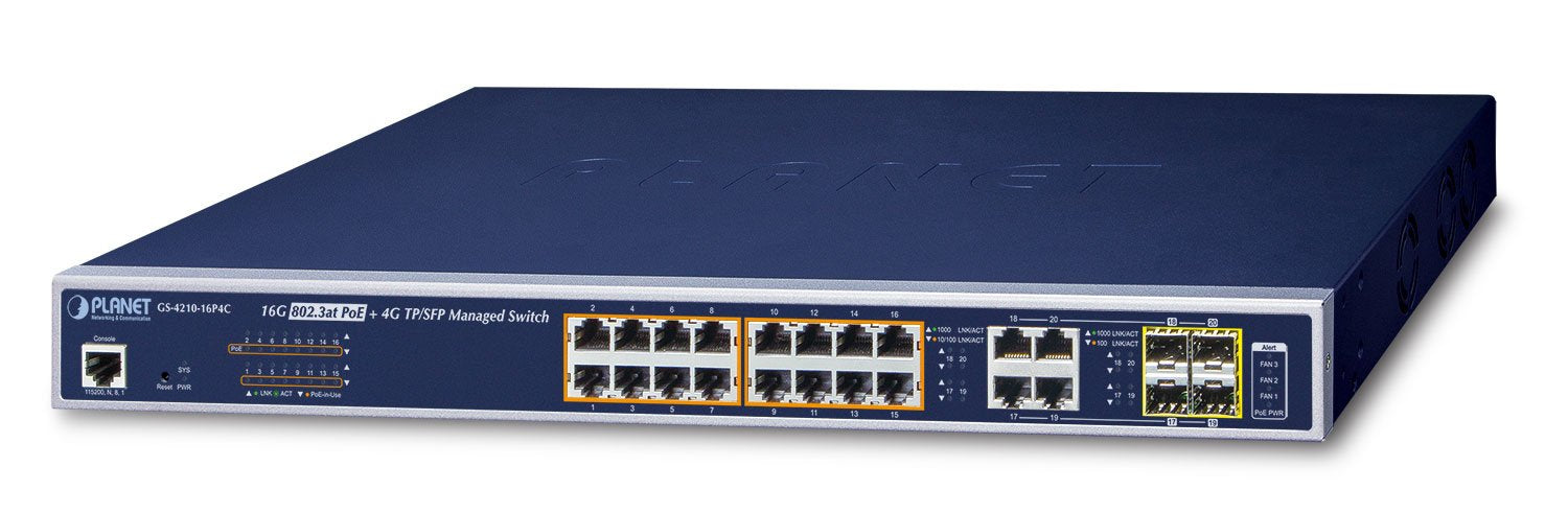 Planet Gs-4210-16p4c Switch Gestionado L2+ Gigabit Ethernet (10/100/1000) Negro 1u Energía Sobre Ethernet (Poe)