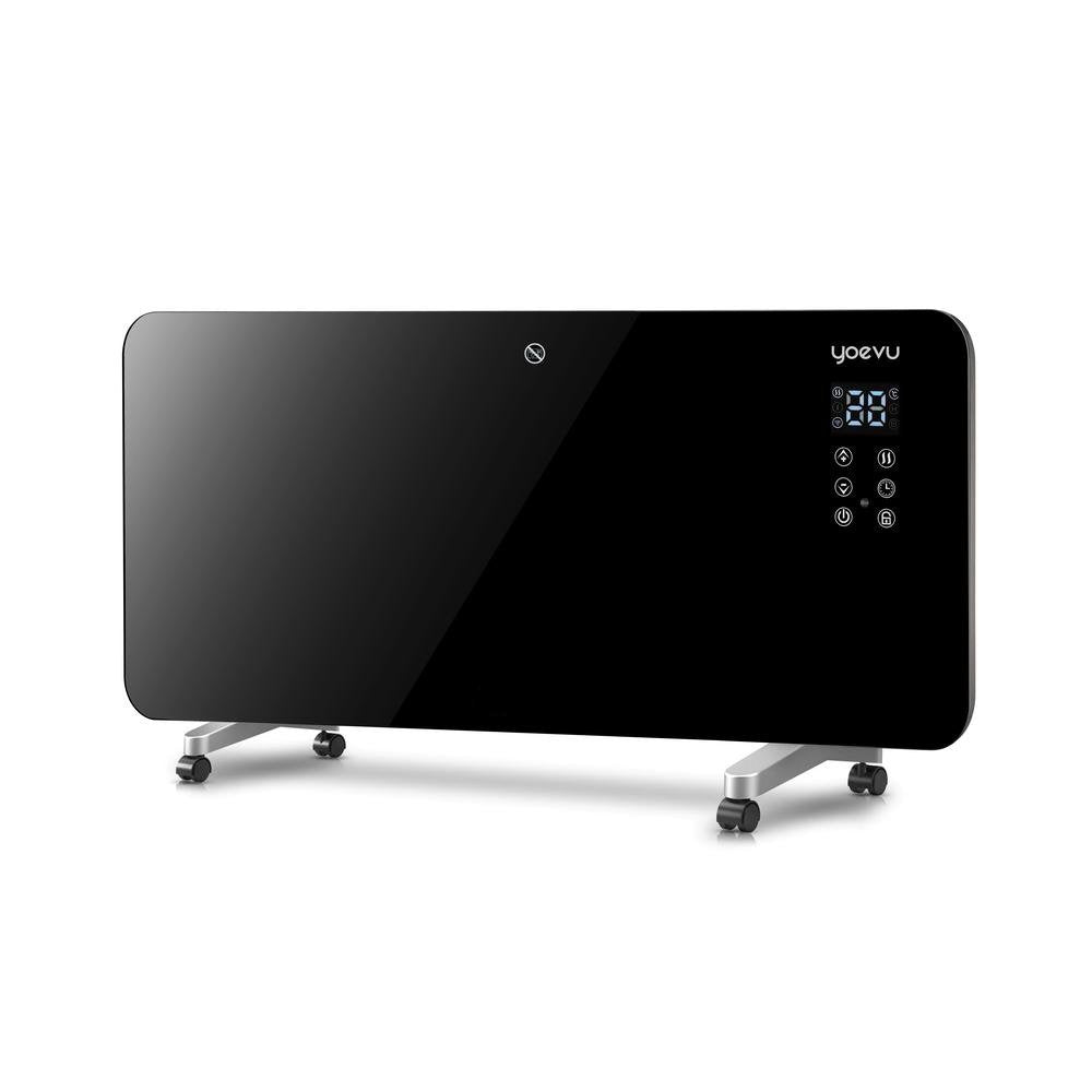 Yoevu Radiador Eléctrico Bajo Consumo 2000w Programable Control Móvil App Y Wifi Termostato Regulable Soporte Con Ruedas Resistencia Ip24 Protección Sobrecalentamiento Cristal Negro