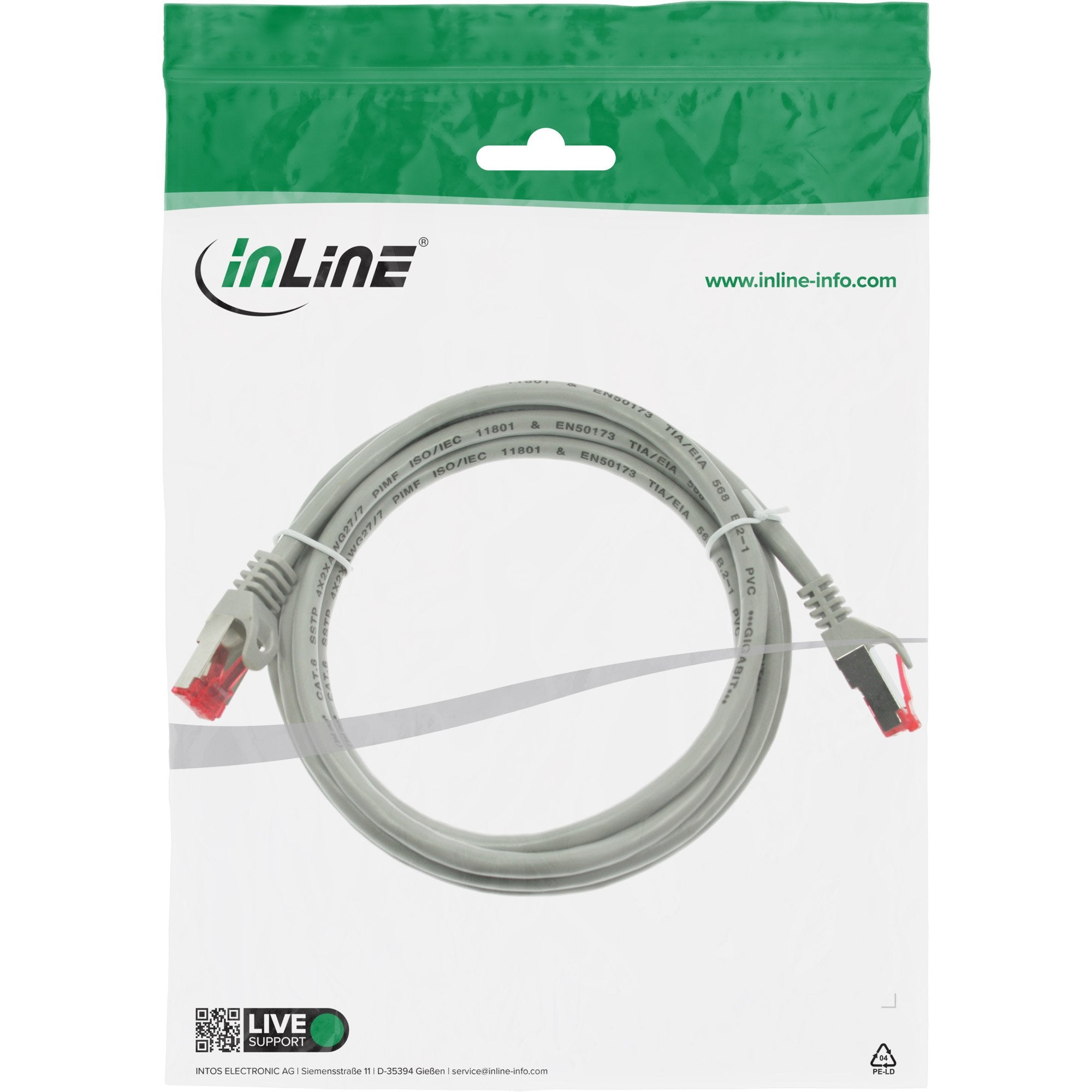 Cable De Red Inline S/Ftp Pimf Cat.6 250mhz Pvc Gris Cobre 1,5m