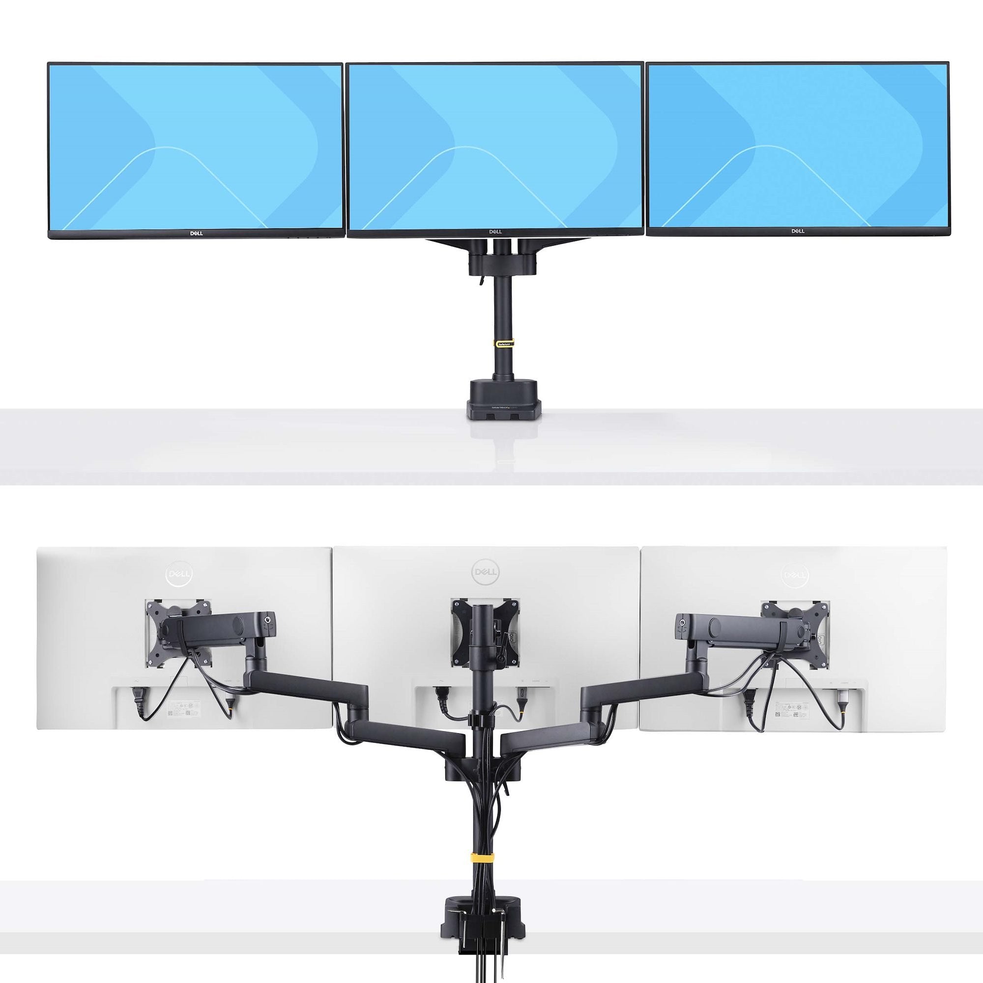 Startech.Com Triple Monitor Desk Mount For Up To Three 27in Screens, Vesa 75x75/100x100, Tool-Less Arm Adjustments, C-Cl