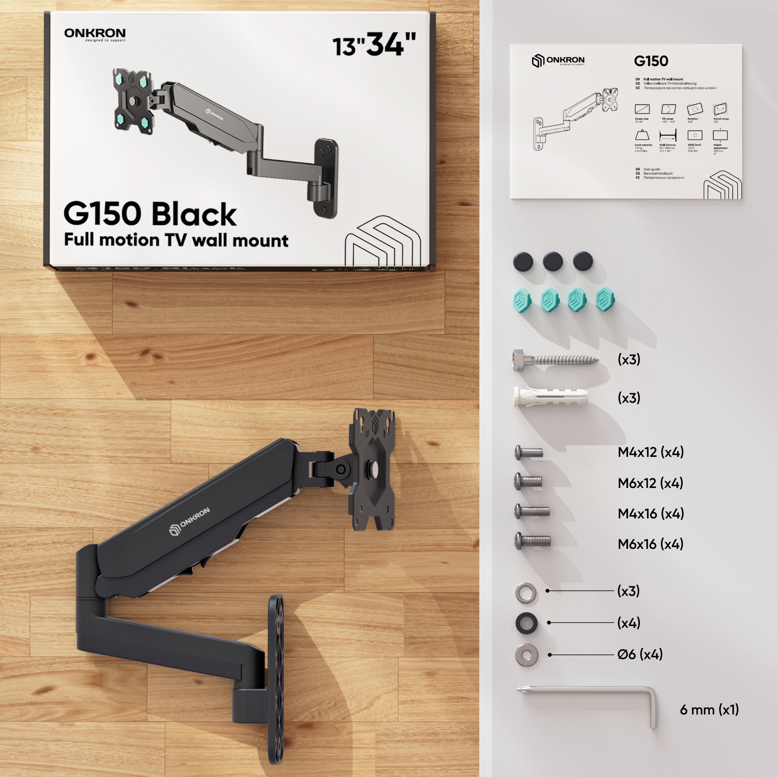 Onkron G150-B Soporte Para Monitor 86,4 Cm (34") Pared Negro