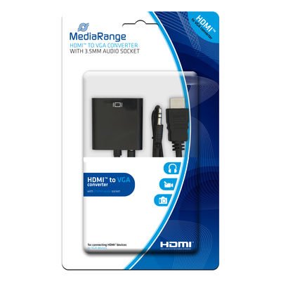Mediarange Hdmi A Vga Convertidor 3.5mm Audio-Anschluss Schw