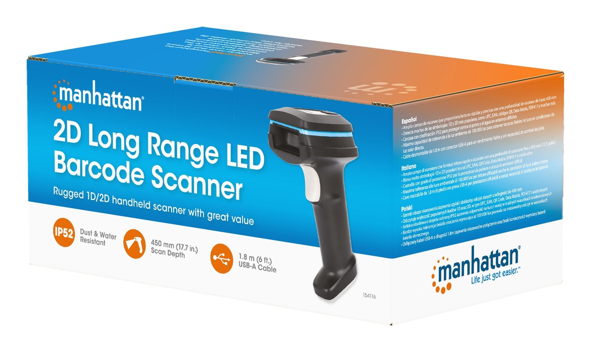 Manhattan 2d Led Barcodescanner 450mm Ip52 Handscanner