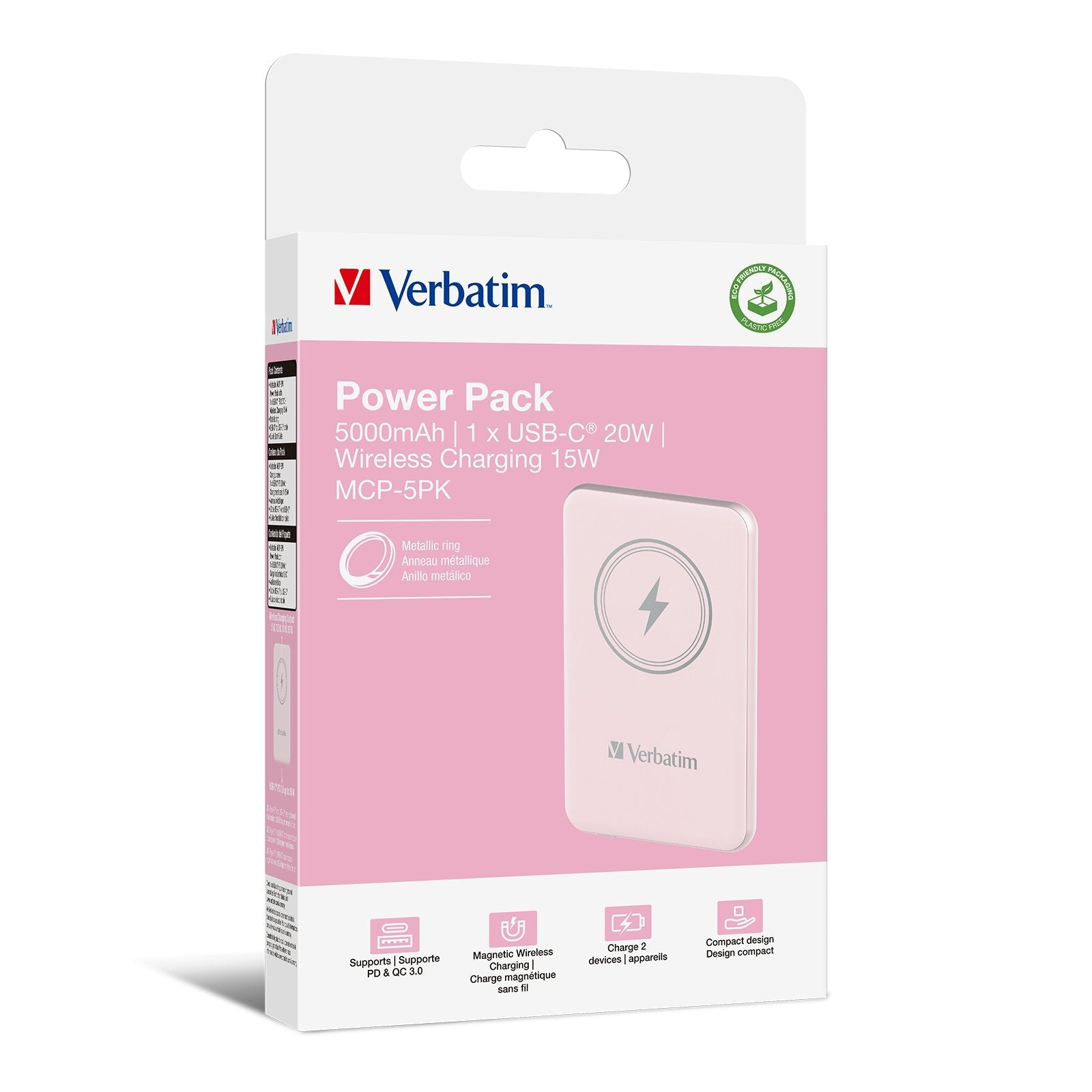 EAN 0023942322436 - Verbatim Charge 'n' Go Polímero de litio 5000 mAh Cargador inalámbrico Rosa imagen 5