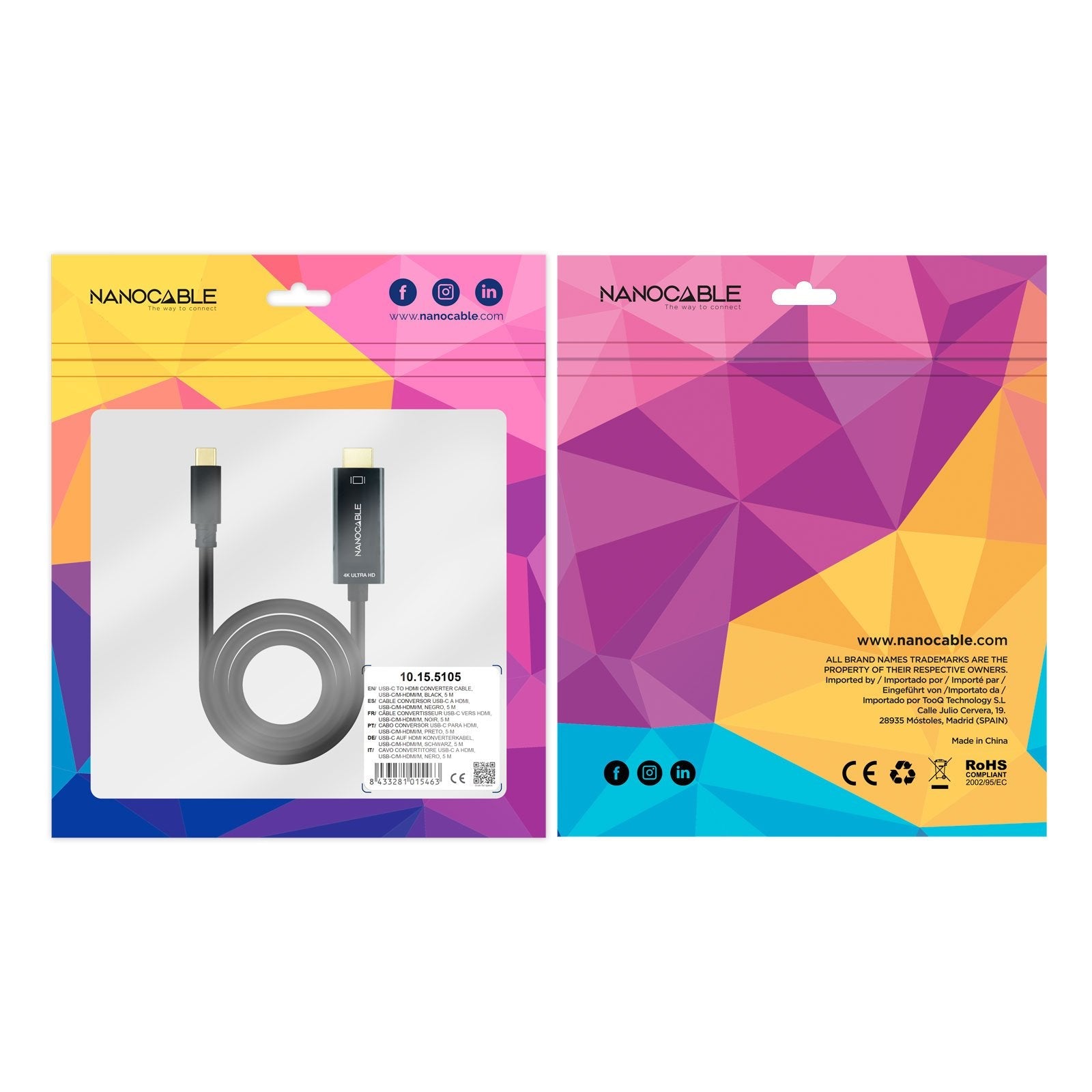 Cable Conversor Nanocable 10.15.5105 Usb Tipo-C Macho Hdmi Macho 5m Negro