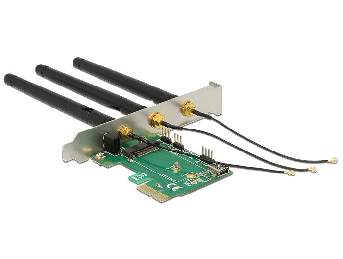 Delock 89568 Tarjeta Pci Express X1 > 1 X Ranura De Clave A M.2 Interna Con 3 Antenas Externas - Factor De Forma De Bajo Perfil