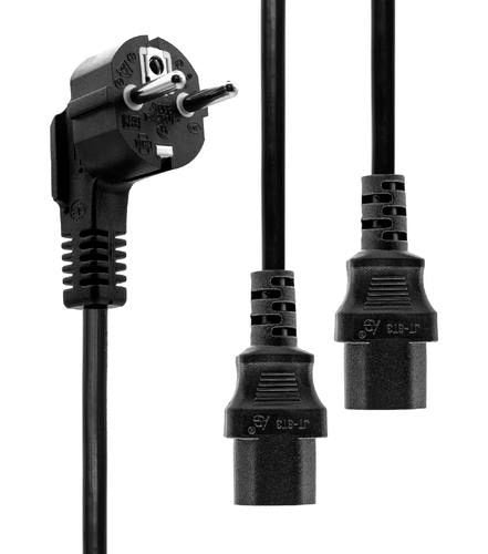 Power Y-Cord 3m Iec320, Black Angled Schuko To 2 X C13