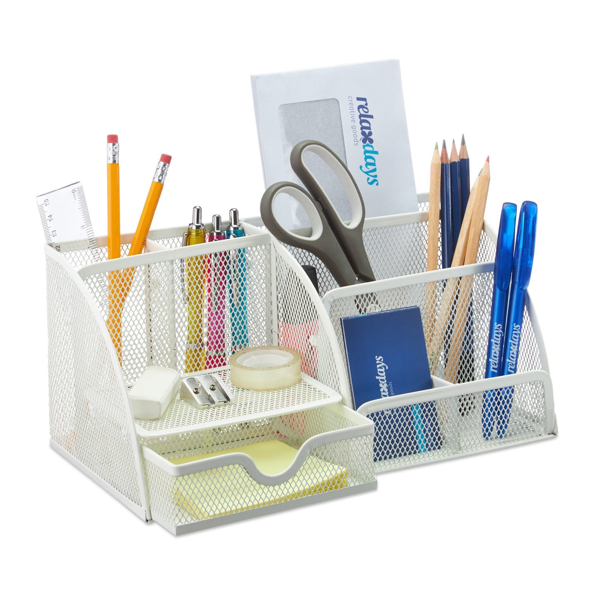 Relaxdays Escritorio-Organizer 6 Compartimentos, Metal Blanco