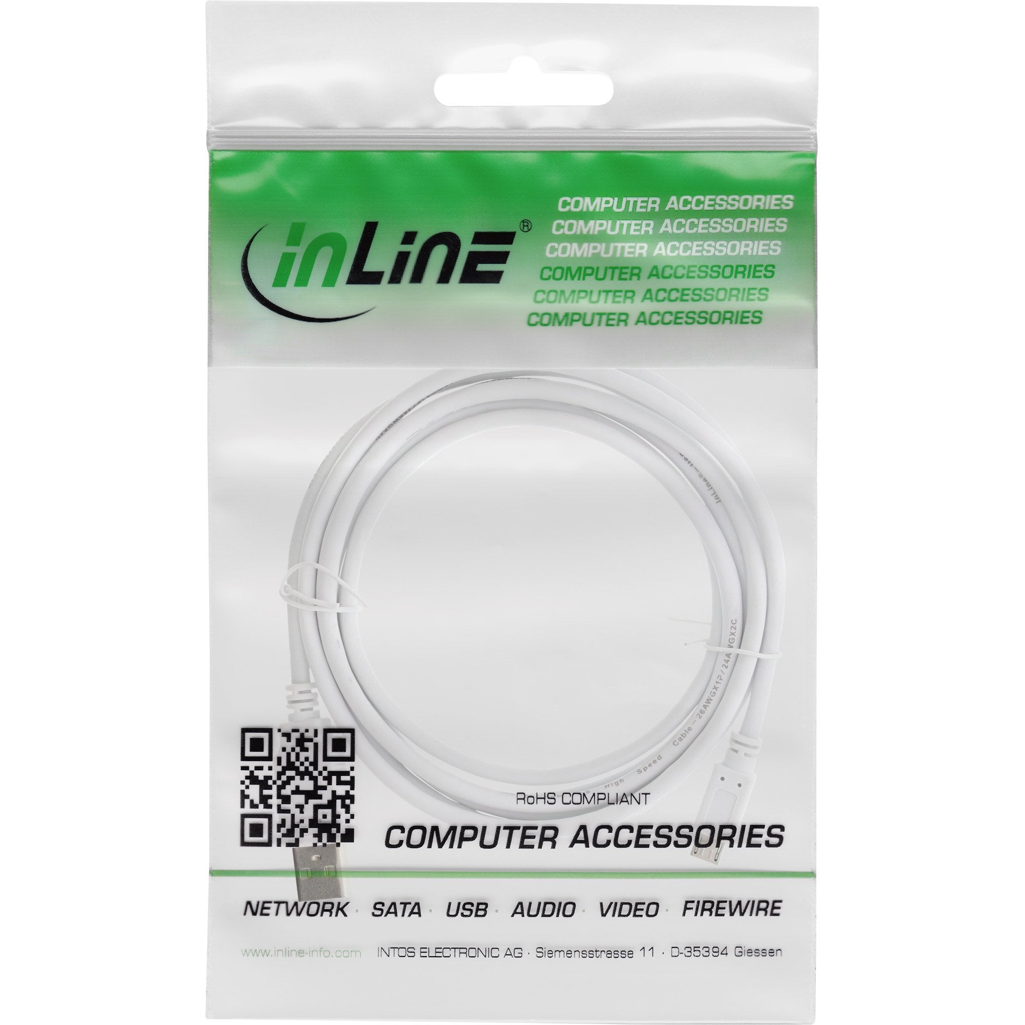 Inline Micro Usb 2.0 Cable Conector Usb-A A Conector Micro-B Blanco 1,8 M