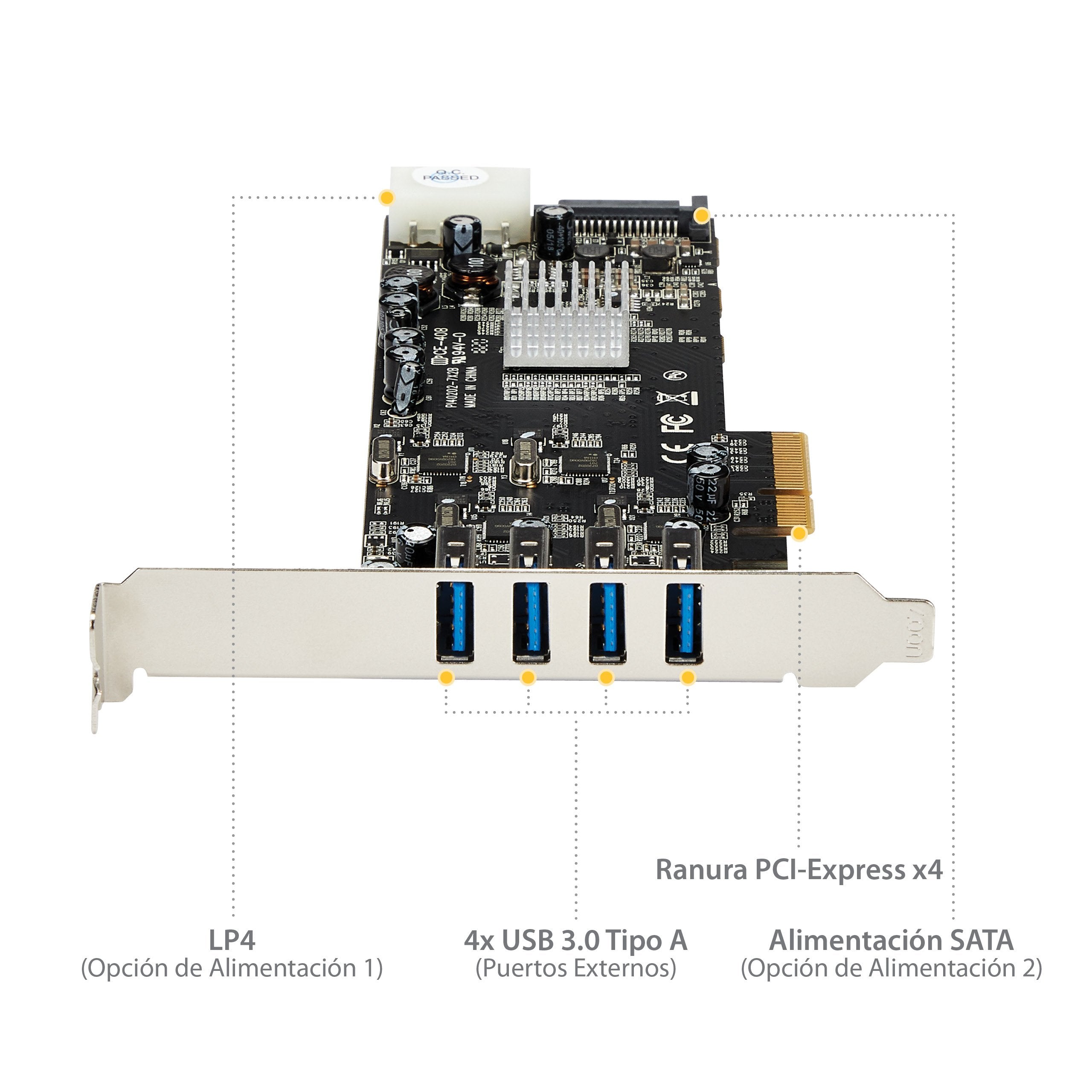 Startech Tarjeta Pci Express 4 Puertos Usb 3.0 Uasp 2 Canales De 5gbps Pexusb3s44v