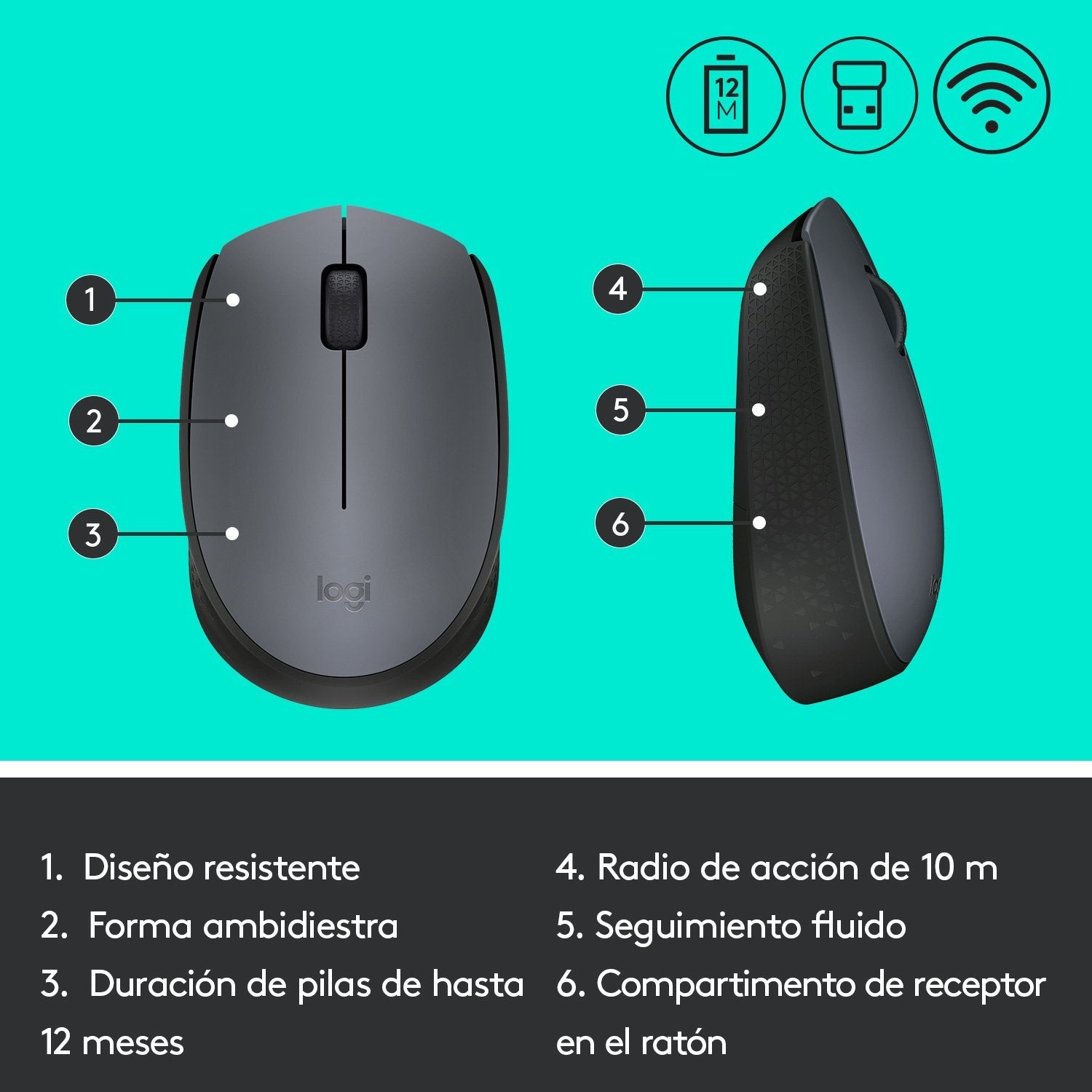 EAN 5099206062887 - Logitech M170 Grey-K ratón Oficina Ambidextro RF inalámbrico Óptico 1000 DPIimagen 12)