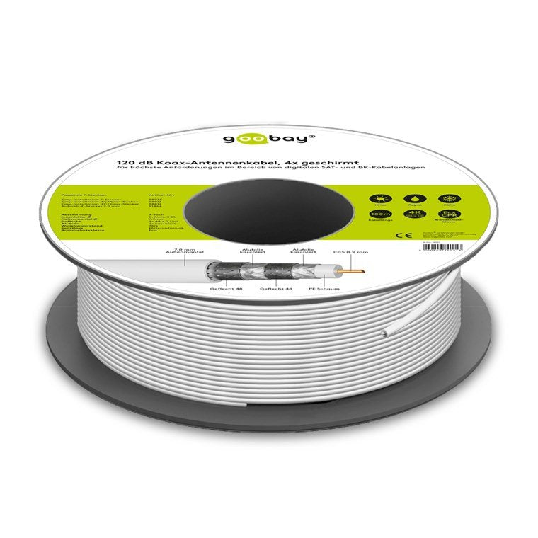 Cable Coaxial 100 Metros Sat De 120 Db, Blindado En 4 Mallas, Ccs
Para Sistemas Digitales Sat Y Dvb-C Blanco
