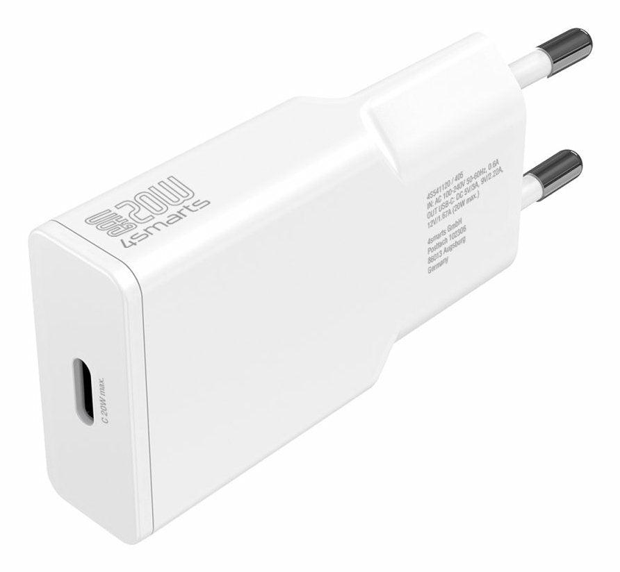 Cargador De Pared 4smarts Pdplug Slim 20w Gan 1c + Usb-C Auf Lightning 1,5m, Blanco